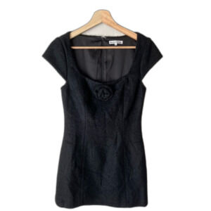 Reformation Zada Wool Blend Rosette Cap Sleeve Mini Dress Black Size 4